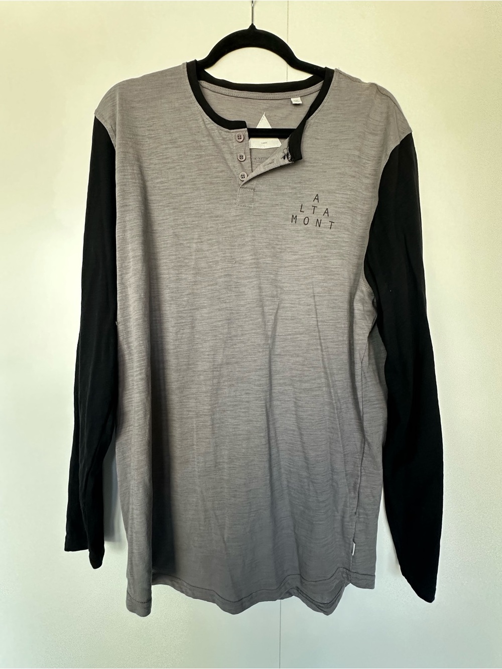 Altamont Two-Tone Long Sleeve Henley in Gray and Black